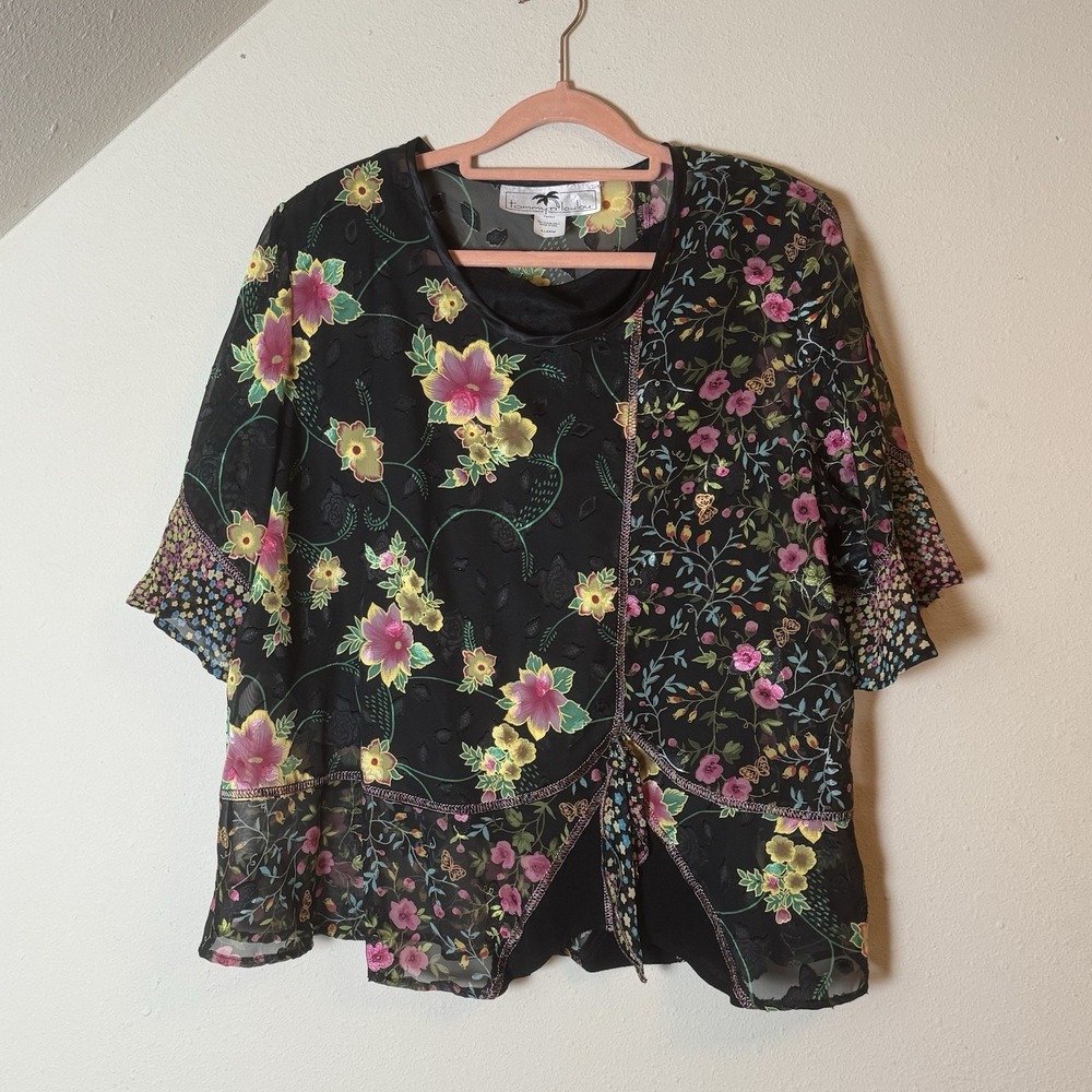 Tommy N' LouLou Floral Patchwork Sheer Blouse Top Women's XL Boho